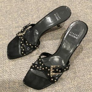 Stuart Weitzman Black Buckled Slides Size 7